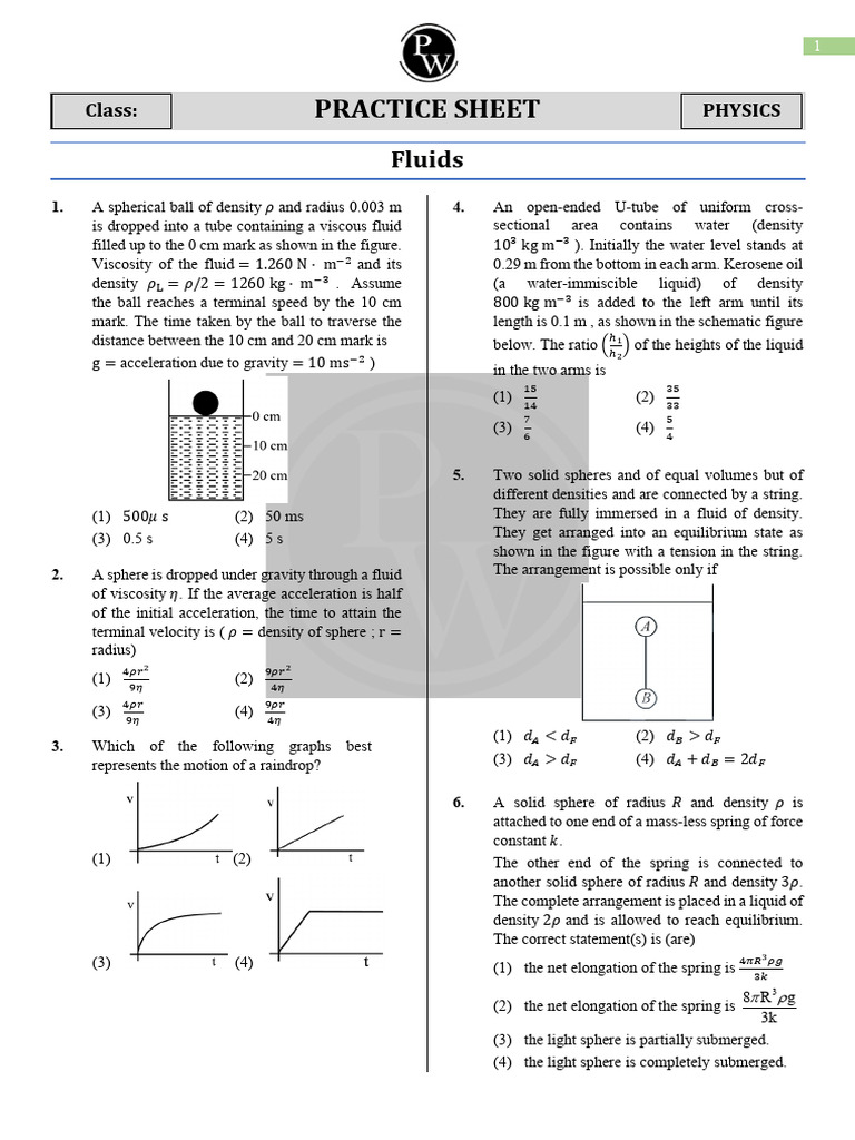 Mechanical Properties of Fluids | PDF | Force | Liquids