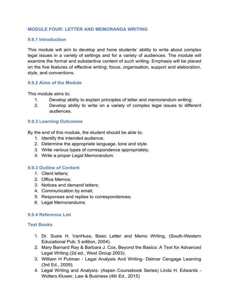 Module Four - Letter and Memoranda Writing | PDF | Memorandum | Evidence