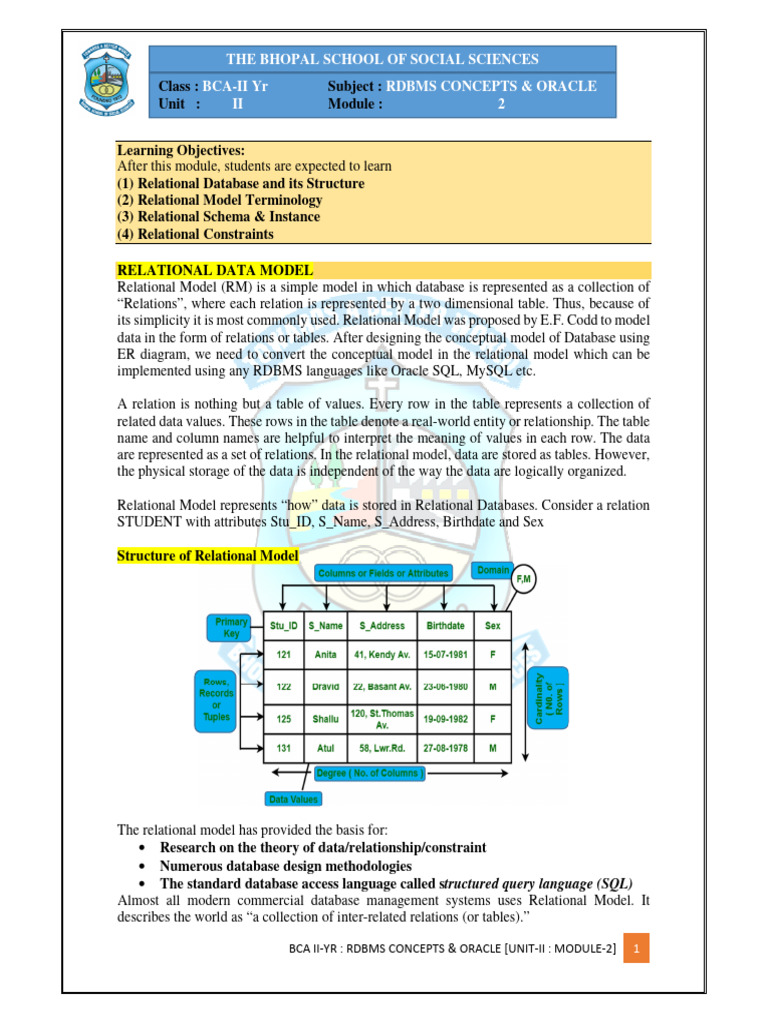 Rdms 2) Relational Database and Its Structure | PDF | Relational ...