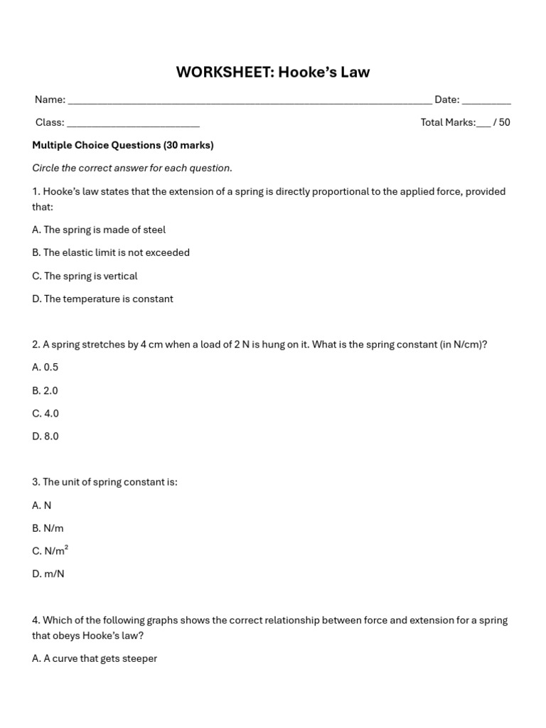 Hooke's Law Practice Questions - IGCSE | PDF | Elasticity (Physics ...