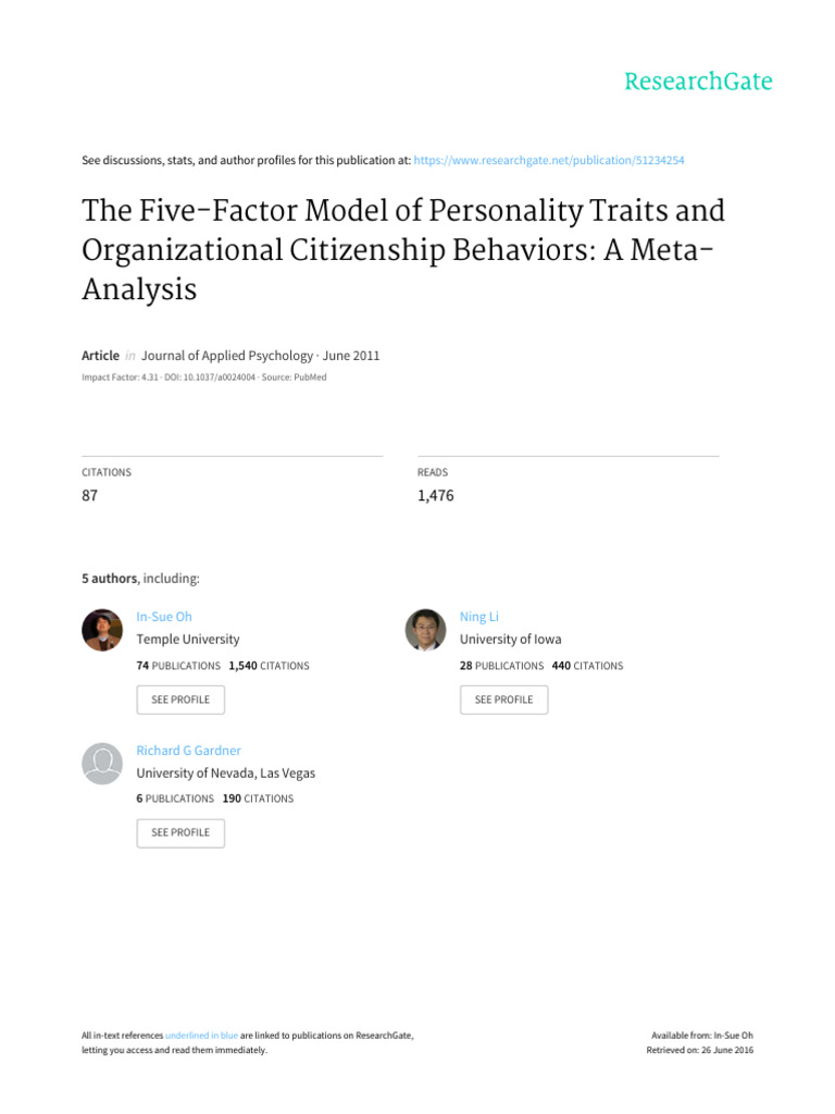 The Five-Factor Model of Personality Traits and Organizational ...