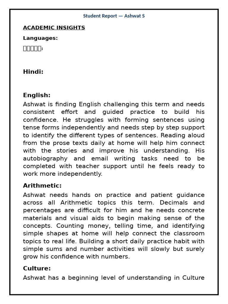 Student Reports 1 To 20 Unique | PDF | Learning | Arithmetic