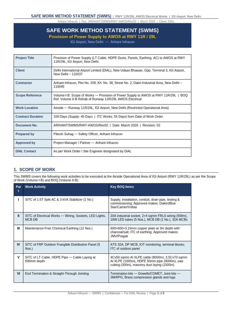 SWMS RWY AWOS Rev02 | PDF | Airport | Electrician