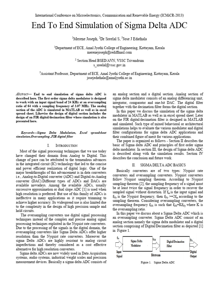 End To End Simulation of Sigma Delta ADC | PDF | Analog To Digital ...
