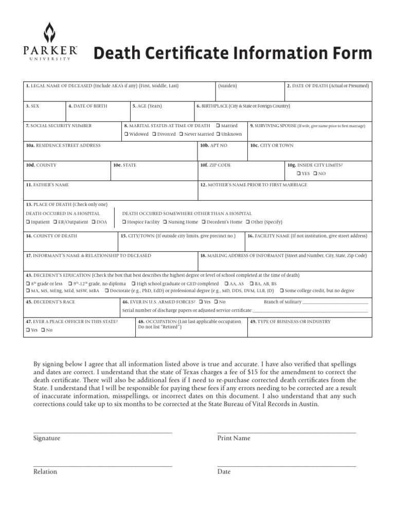 Deathcertificate Info Form | PDF