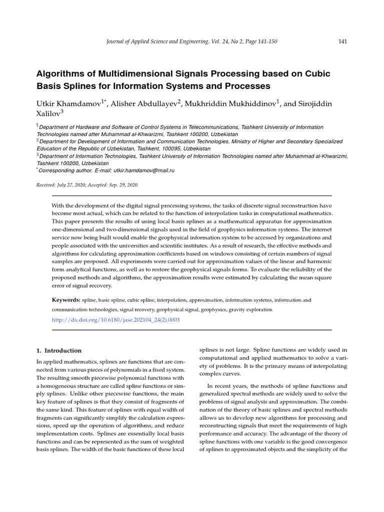 Algorithms of Multidimensional Signals Processing | PDF | Spline ...