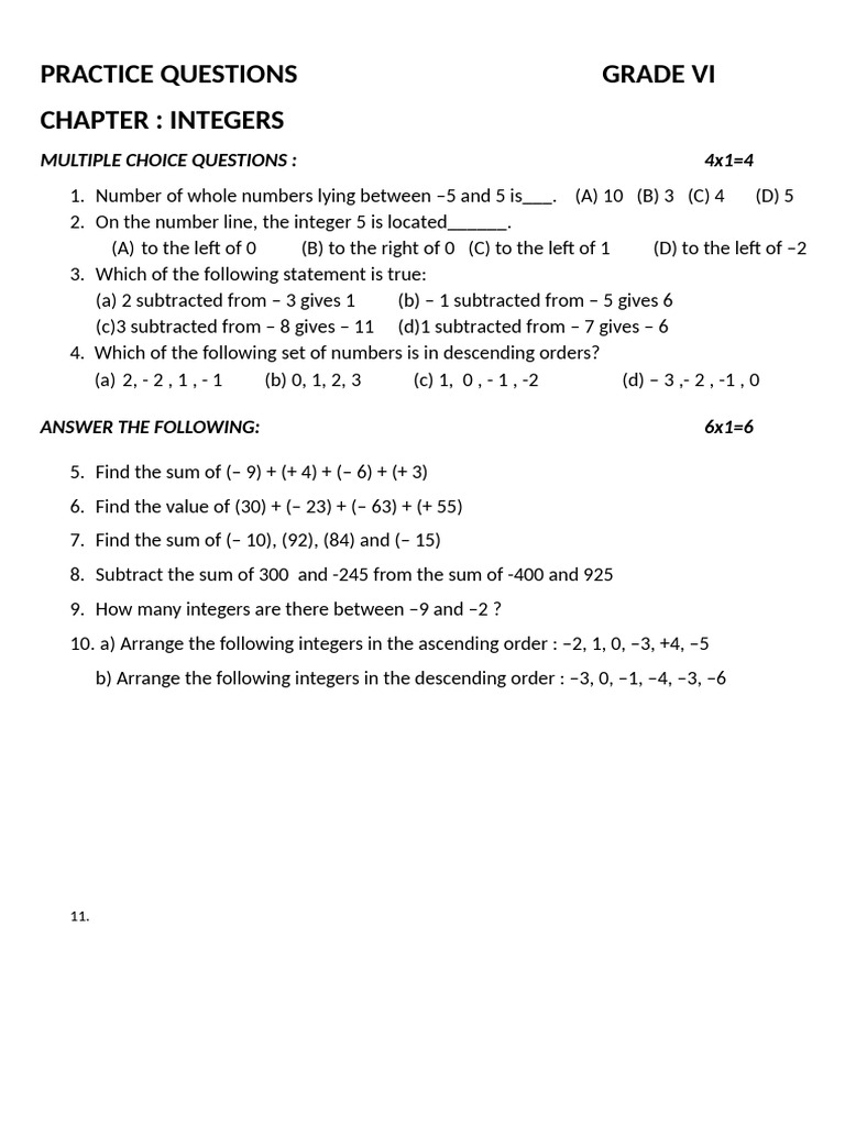 Integers Practice | PDF