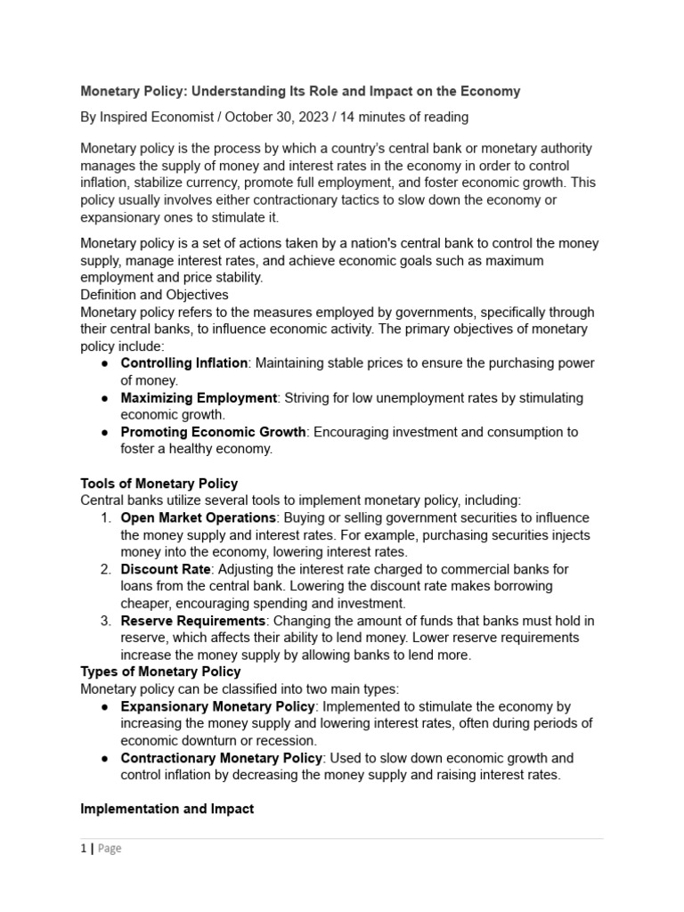 Lecture Monetary Policy | PDF | Monetary Policy | Inflation