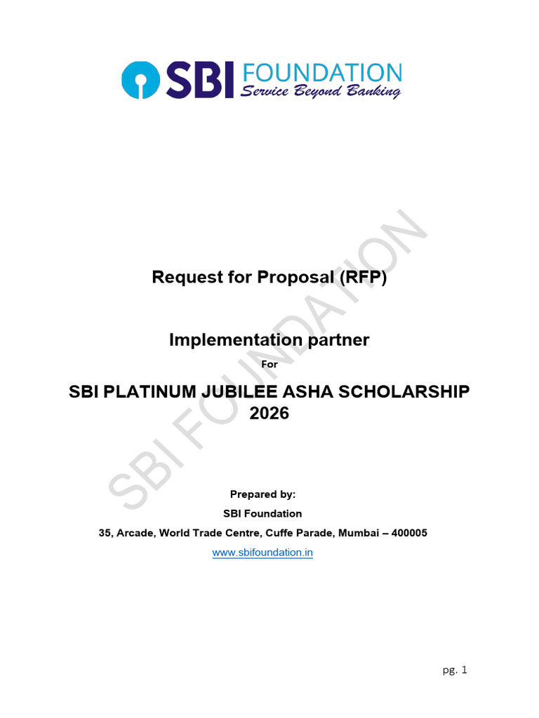 Request For Proposal (RFP) : Prepared By: SBI Foundation 35, Arcade ...