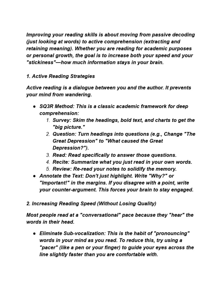 How To Improve Your Reading Skills | PDF | Reading Comprehension ...