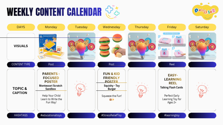 Pebbles - Weekly Content Calendar | PDF