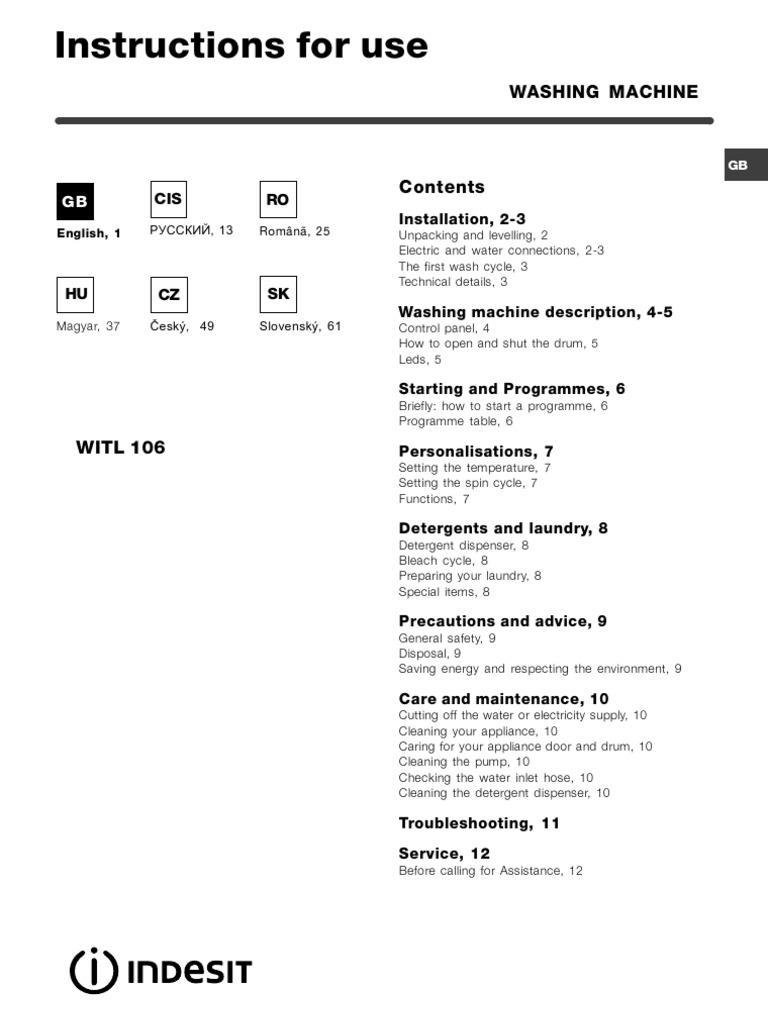 Instructions For Use Washing Machine PDF Ac Power Plugs And