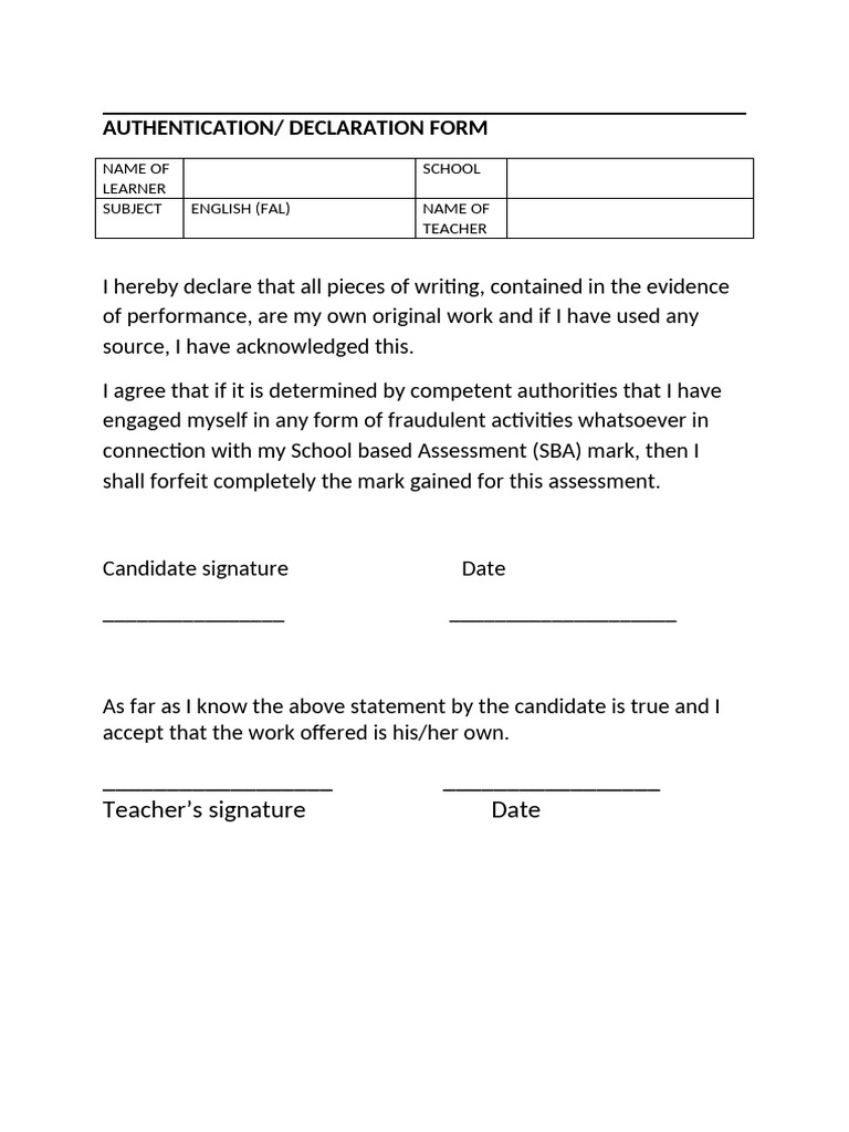 Learner Declaration Form | PDF