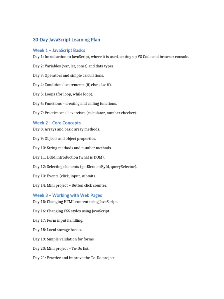 Javascript 30 Day Plan | PDF