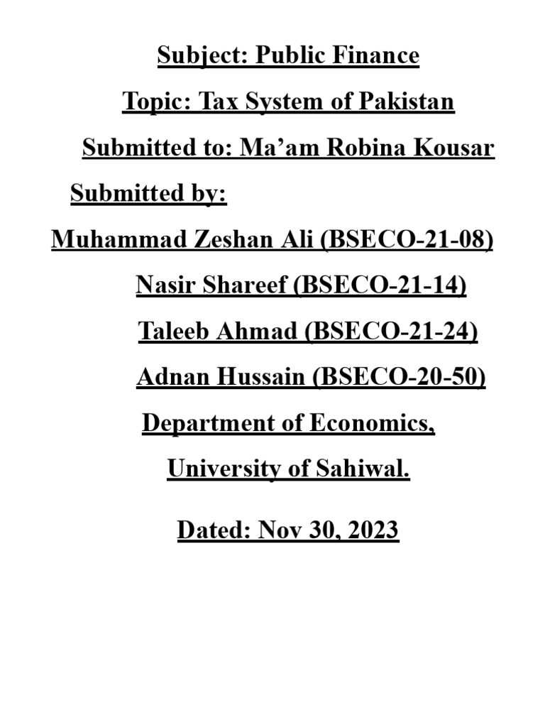 Tax System of Pakistan | PDF | Taxes | Excise