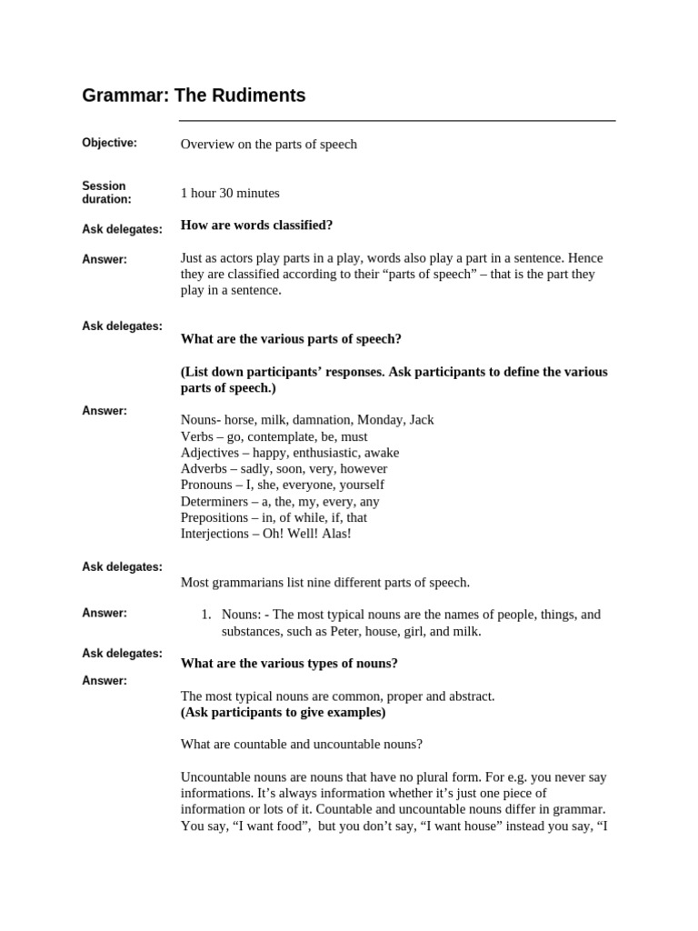 Grammar The Rudiments | PDF | Part Of Speech | Noun