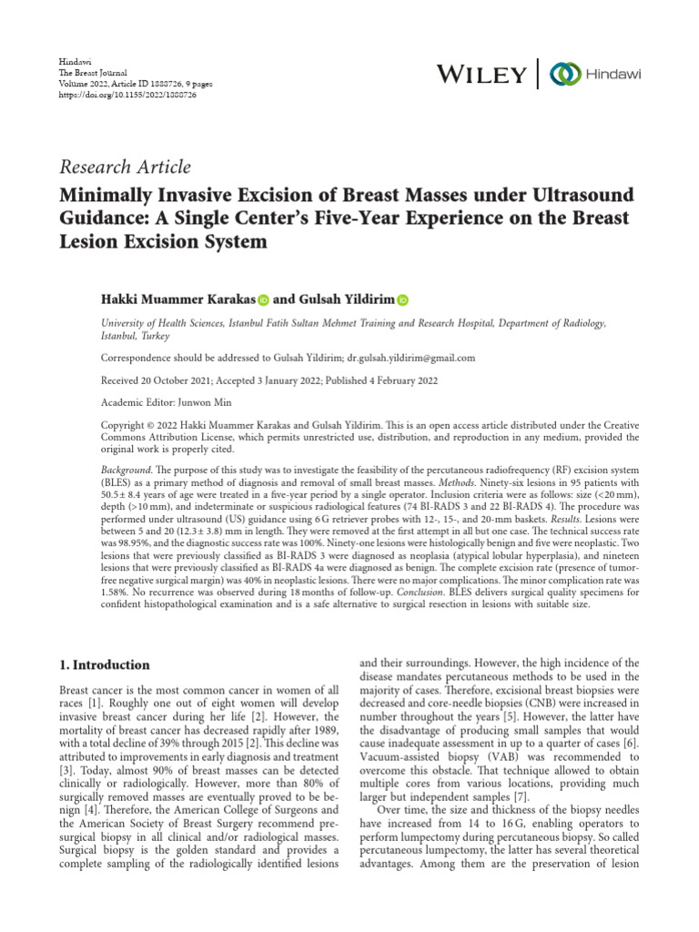 Minimally Invasive Excision of Breast Masses Under Ultrasound Guidance ...
