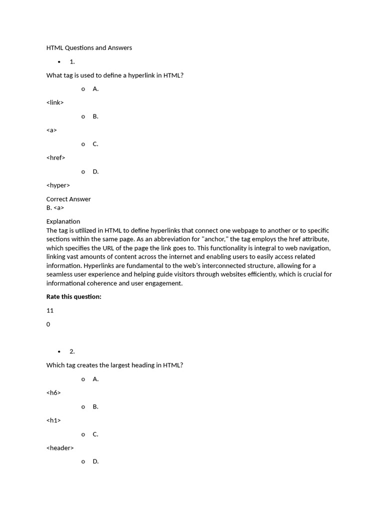 HTML QUIZ Questions and Answers | PDF | Html Element | Hyperlink