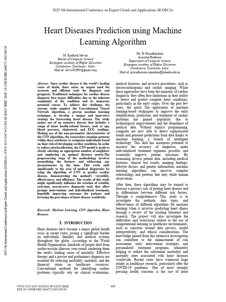 Heart Diseases Prediction Using Machine Learning Algorithm | PDF ...