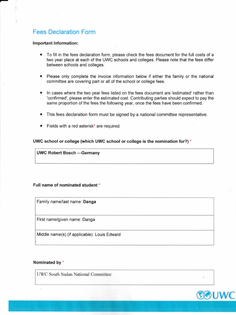 Fees Declaration Form EXT-3 | PDF