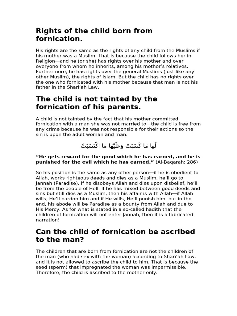 Rights of The Child Born From Fornication | PDF | Religious Belief And ...