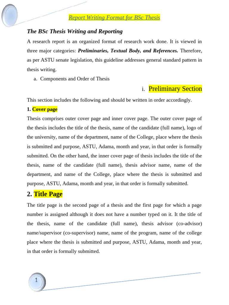 The BSC Thesis Writing and Reporting Format | PDF | Thesis | Paragraph