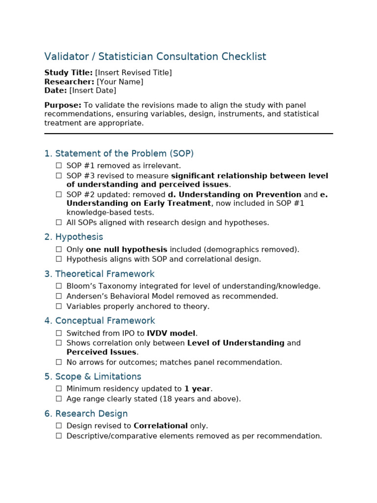 Validator Stat Checklist | PDF | Statistics | Hypothesis