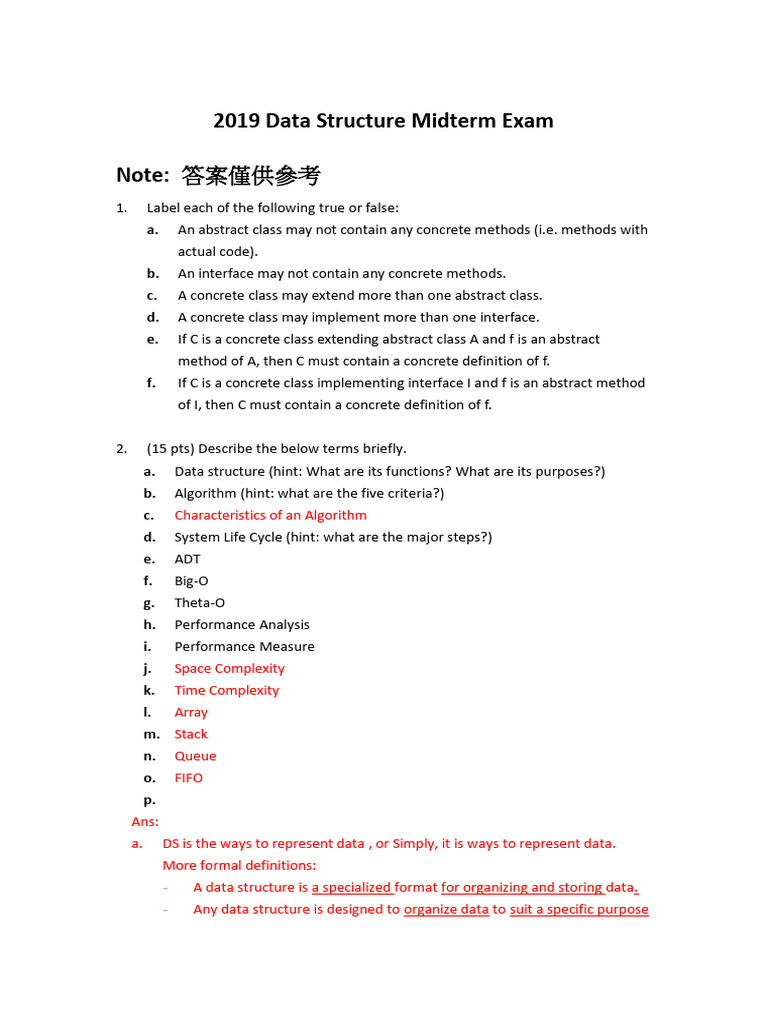 2022 Data Structure Midterm Exam QB | PDF | Queue (Abstract Data Type ...