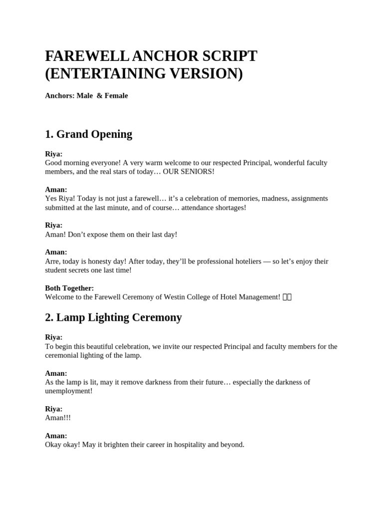 Farewell Anchor Script Two Anchors | PDF