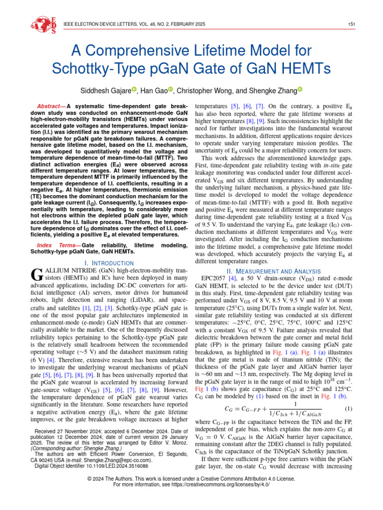 A Comprehensive Lifetime Model For Schottky-Type PGaN Gate of GaN HEMTs ...