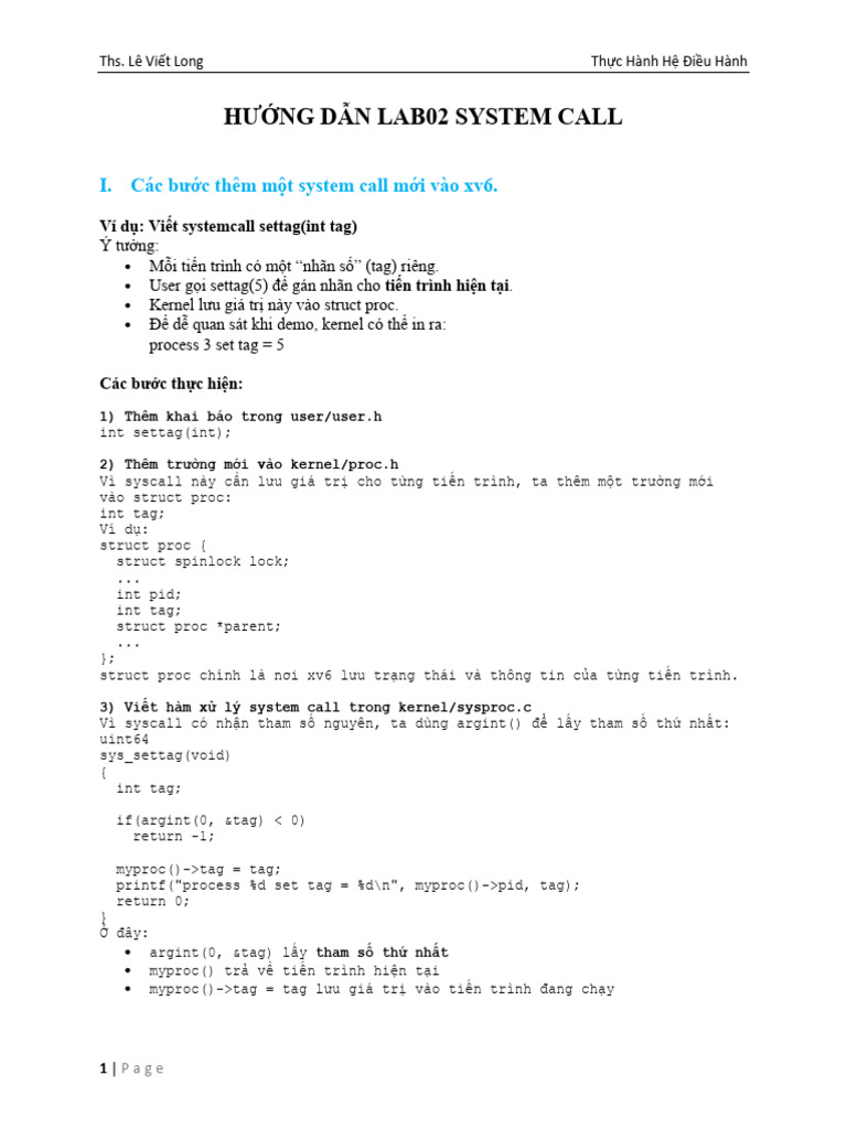 HuongDan Lab02 OS Systemcallpdf | PDF