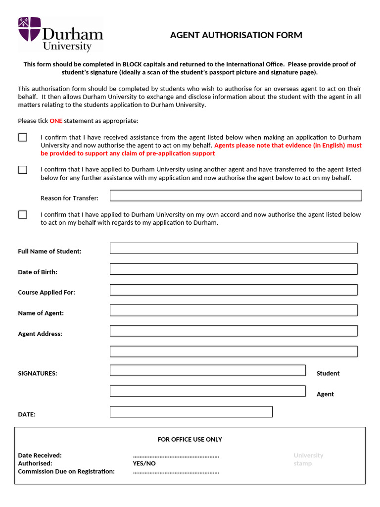 Durham Agent Authorisation Form 2 | PDF