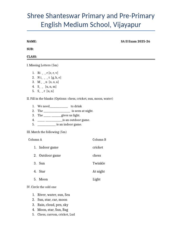 Evs Ques Paper | PDF | Chess