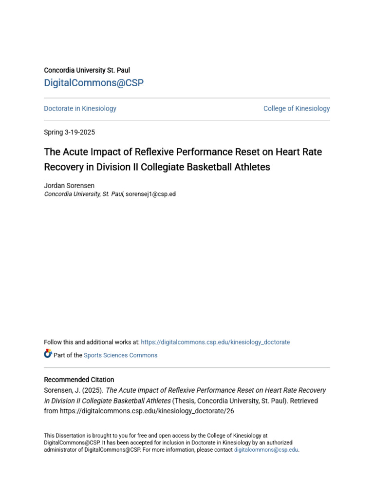 The Acute Impact of Reflexive Performance Reset On Heart Rate Rec | PDF ...