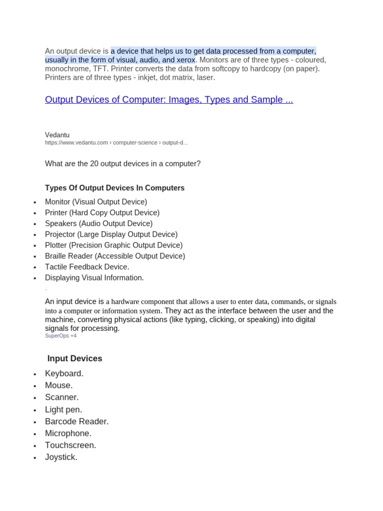Output Devices of Computer: Images, Types and Sample .. | PDF