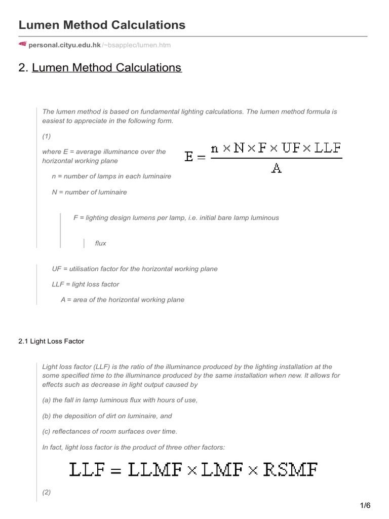Personal - Cityu.edu - Hk-Lumen Method Calculations | PDF | Lighting ...