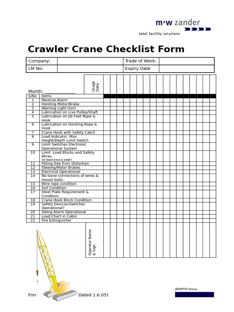 2.57 Crawler Crane Checklist Form | PDF