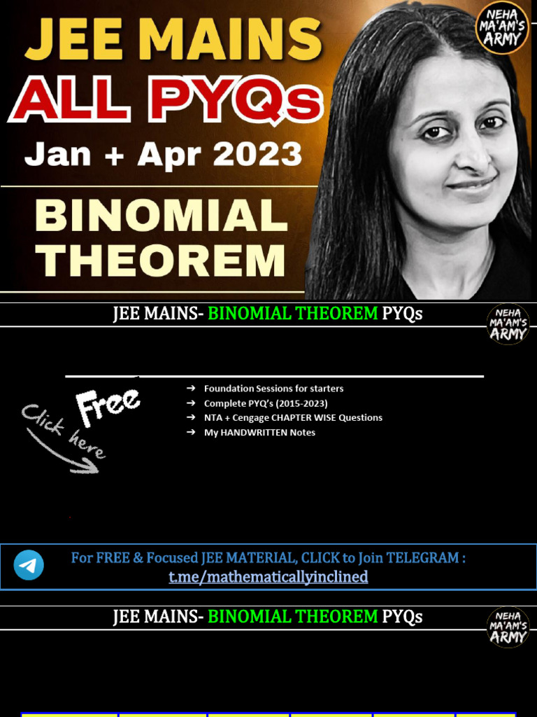 Binomial Theorem JEE (Main) 2024 | PDF | Complex Analysis | Combinatorics