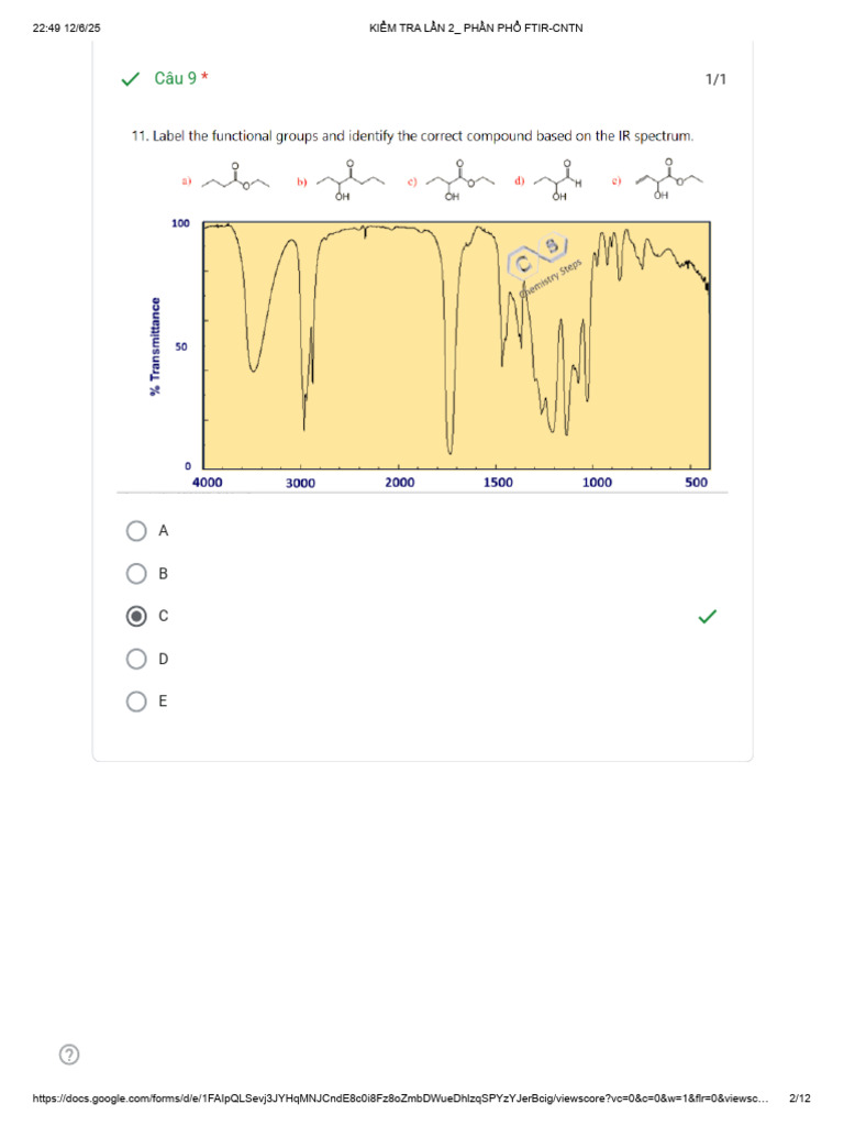 Kiểm Tra Lần 2 - Phần Phổ Ftir-cntn | PDF