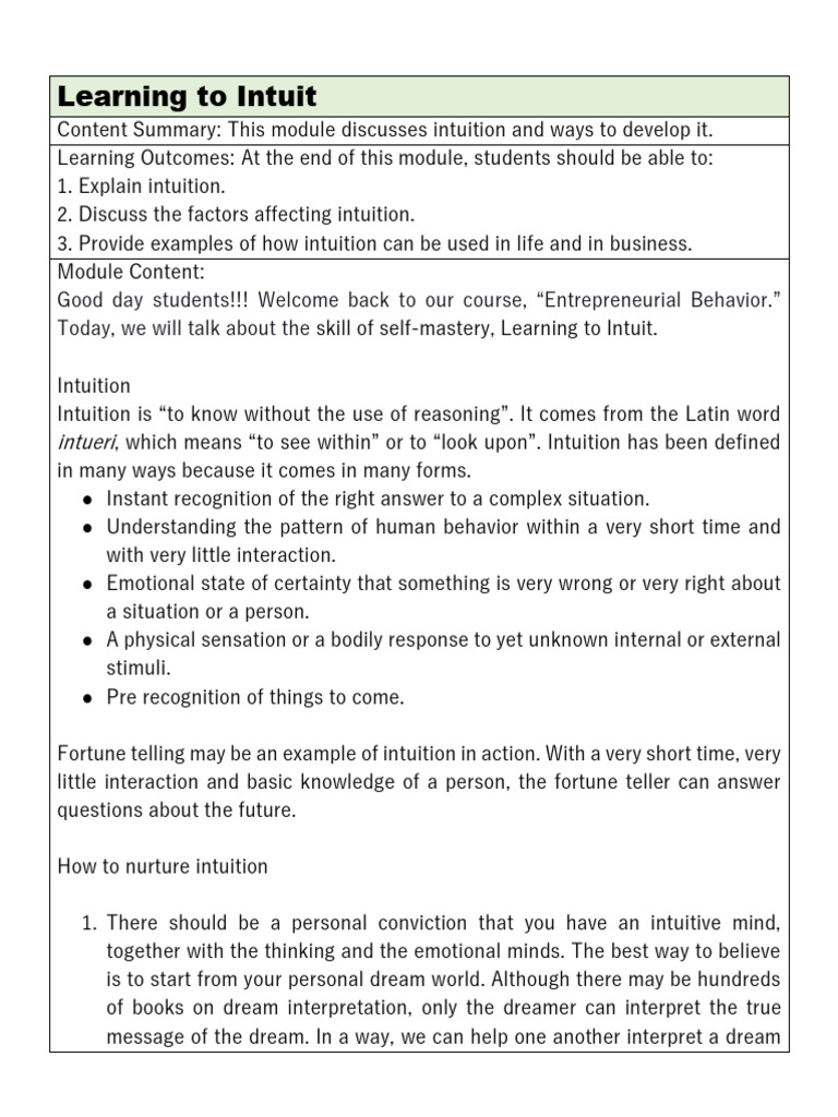 Learning To Intuit | PDF | Dream | Intuition