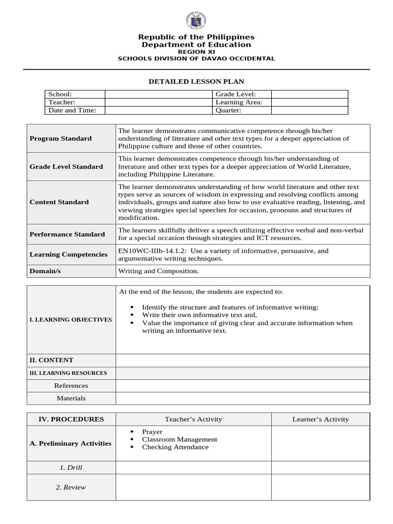 Detailed Lesson Plan Template 115619 | PDF | Learning | Lesson Plan