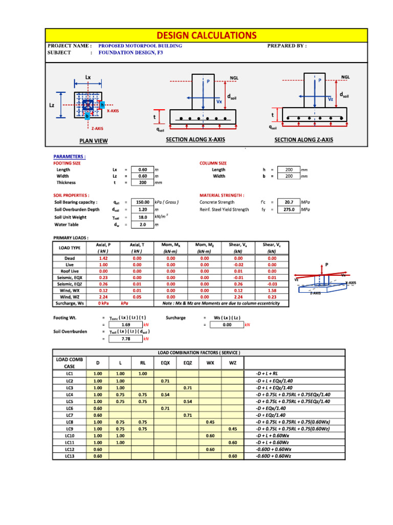 Structural Analysis Sample For Footing | PDF
