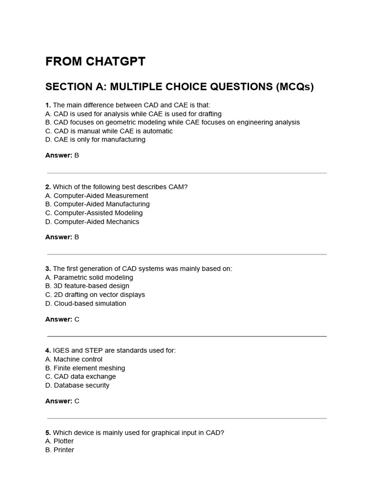 CAD AI Generated Exam Questions | PDF | Finite Element Method ...
