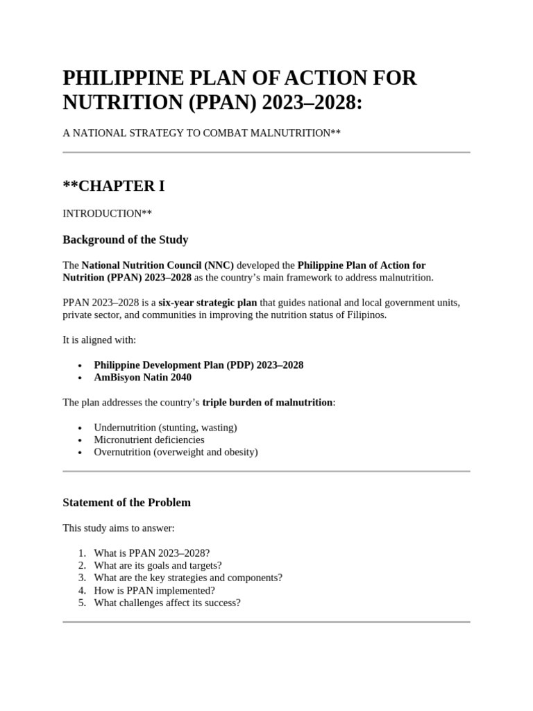 Philippine Plan of Action For Nutrition | PDF | Malnutrition | Human ...