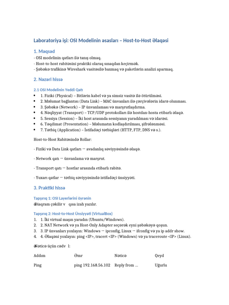 OSI Lab Host To Host | PDF