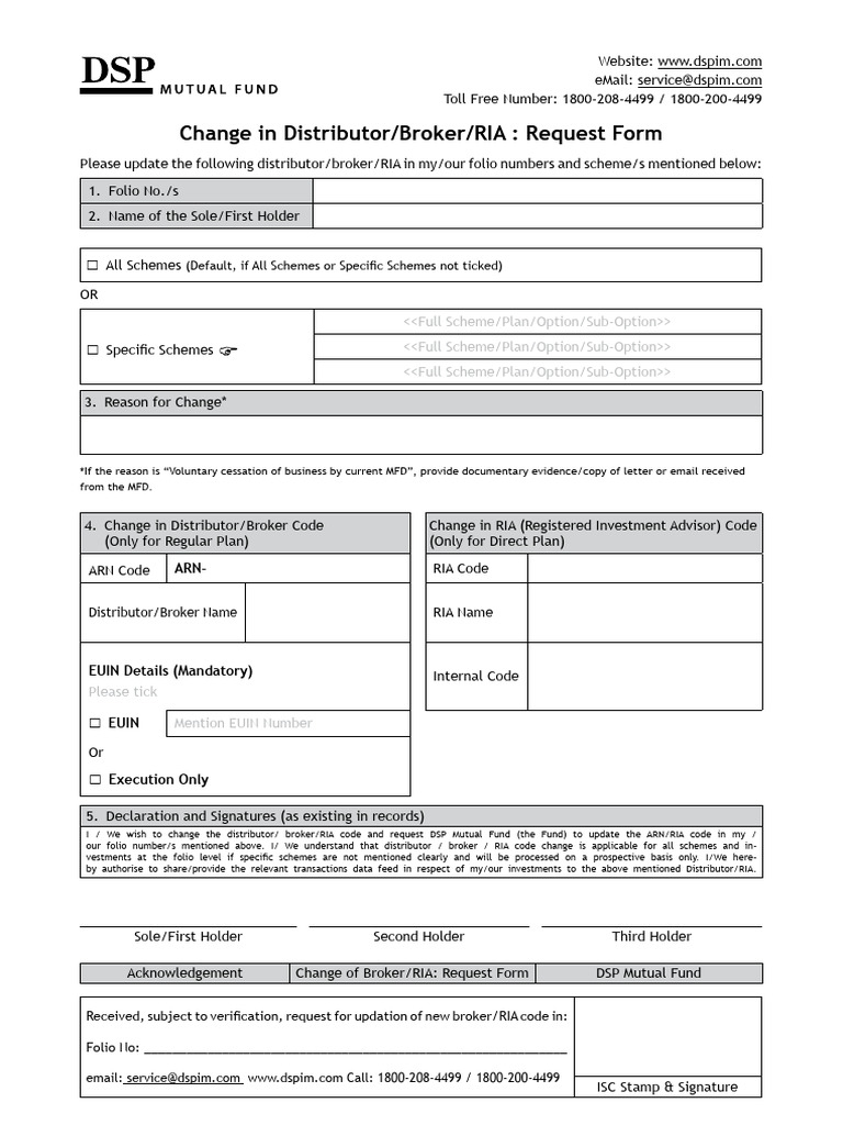 Change in Broker Form DSP | PDF