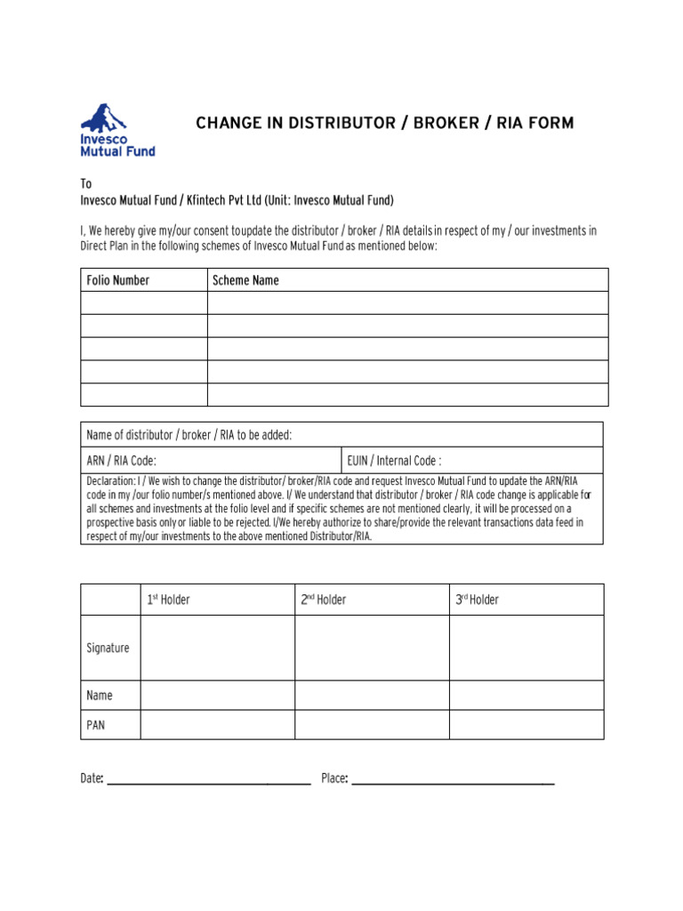 Invesco Change of Broker Ria Form | PDF