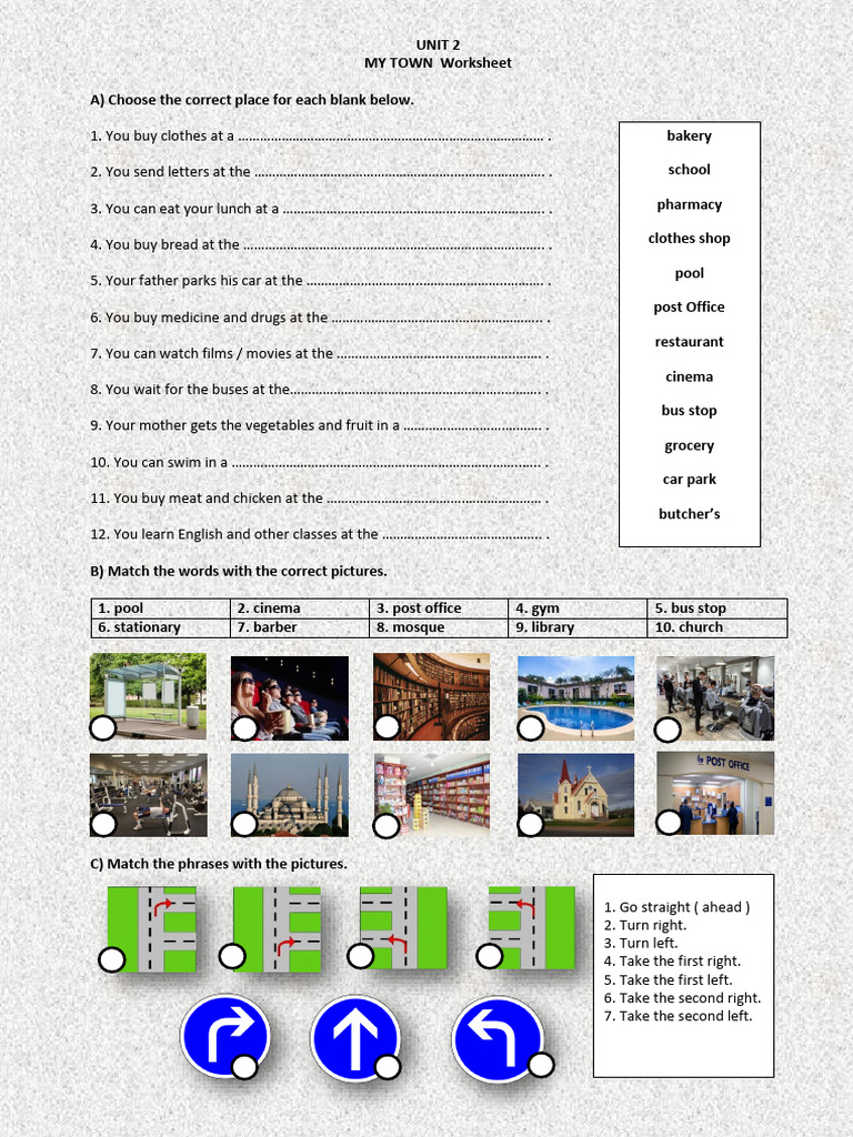 UNIT 2 My Town Town Buildings - Prepositions of Place Exercises | PDF ...