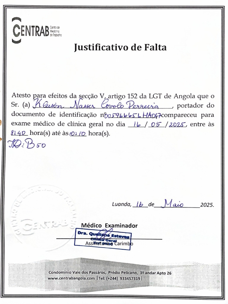 CENTRAR - Justificativo | PDF