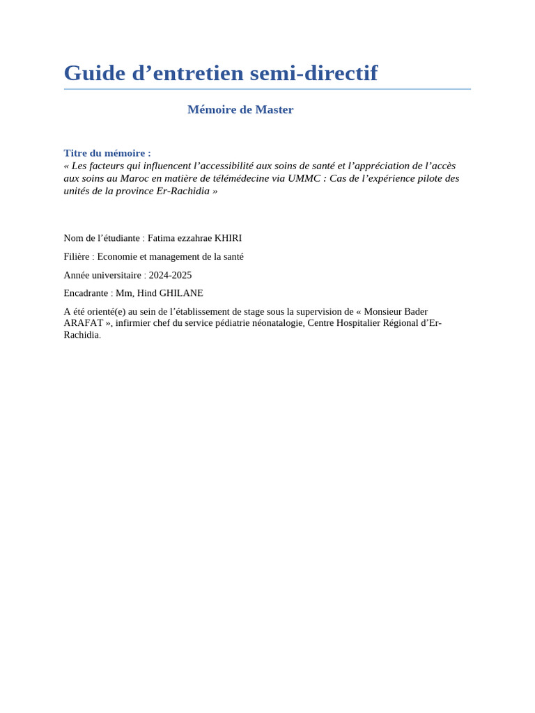 Guide D'entretien Semi-Directif Pour Professionnels de Santé | PDF